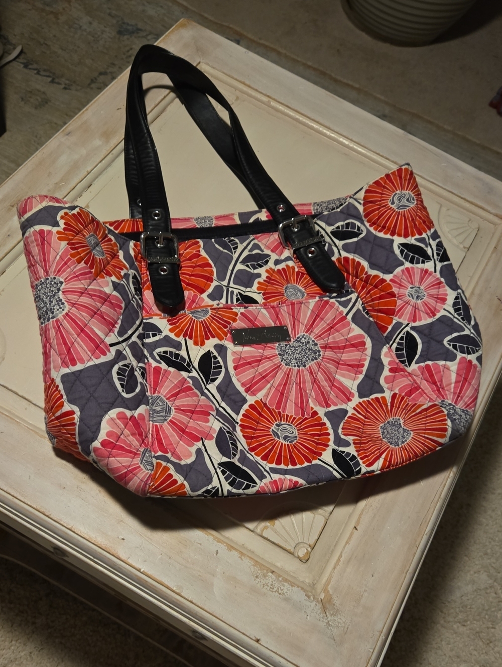 Vera Bradley Quilted Floral Shoulder Bag in Pink, Orange and Navy